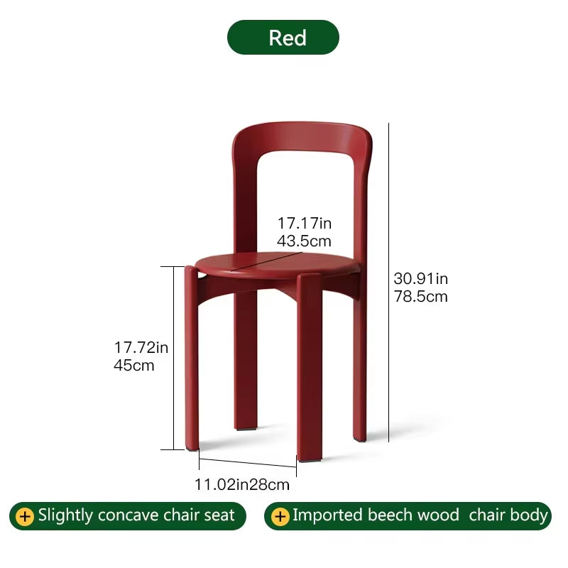 Rey Chair Nordic Beech Solid Wood Plywood Dining Stackable Vintage Curved Backrest Swiss Chair