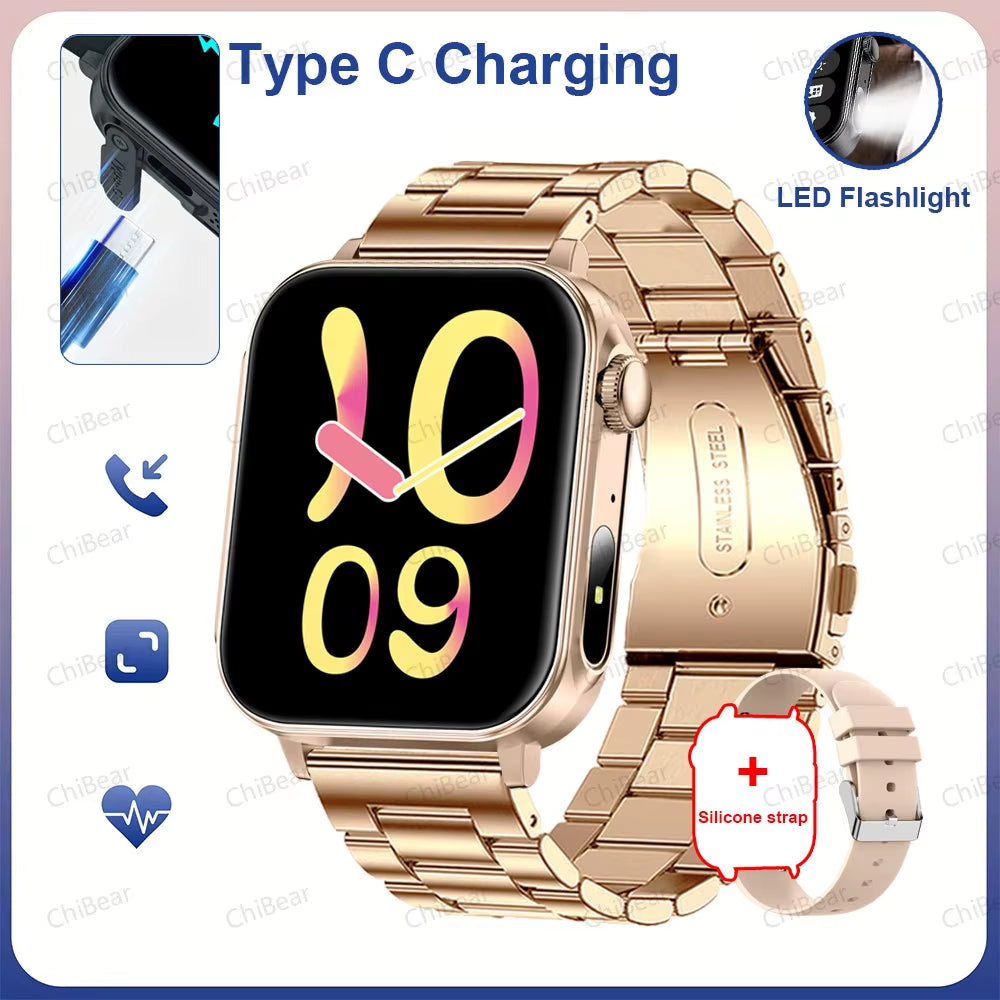 New Type-C Charging Bluetooth Call Smart Watch 1.83‘’ HD Full Screen Touch Flashlight 100+ Sports Mode Waterproof Smartwatch