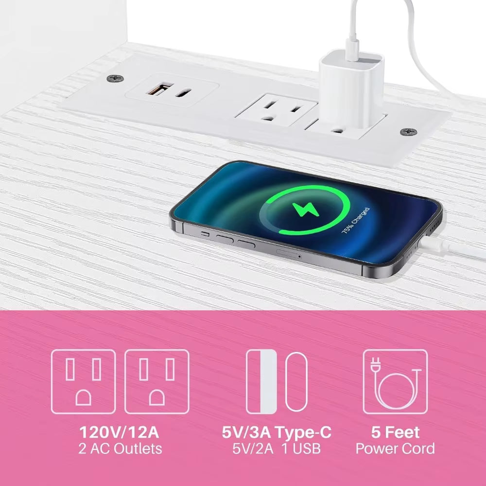 Redlife 65 Inch Tv Stand, White Farmhouse Tv Stand, Entertainment Center with Power Outlets for Tvs, Rustic Tv Stand with Storag