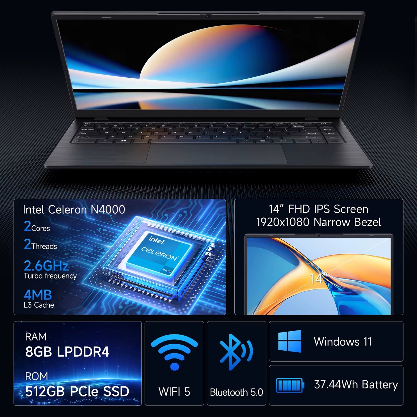 14 Inch Windows 11 Laptops New N4000 2.6Ghz 8GB RAM 512GB ROM Notbook Pc Computer Laptop
