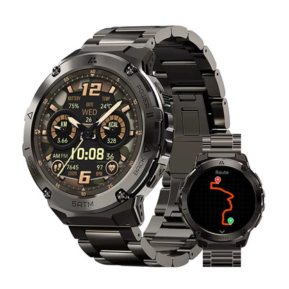 T3E GPS Smart Watch for Men Compass Altimeter Altitude Stainless Steel Shell 5ATM IP69K Waterproof 470Mah AMOLED Watches