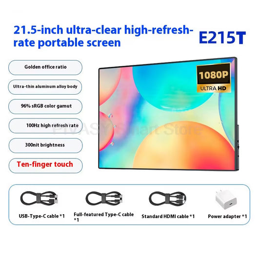 21.5 Inch 2.5K 100Hz Touch-Enabled Portable Monitor for Office Gaming Entertainment PC Extension Secondary Screen IPS Panel Thin
