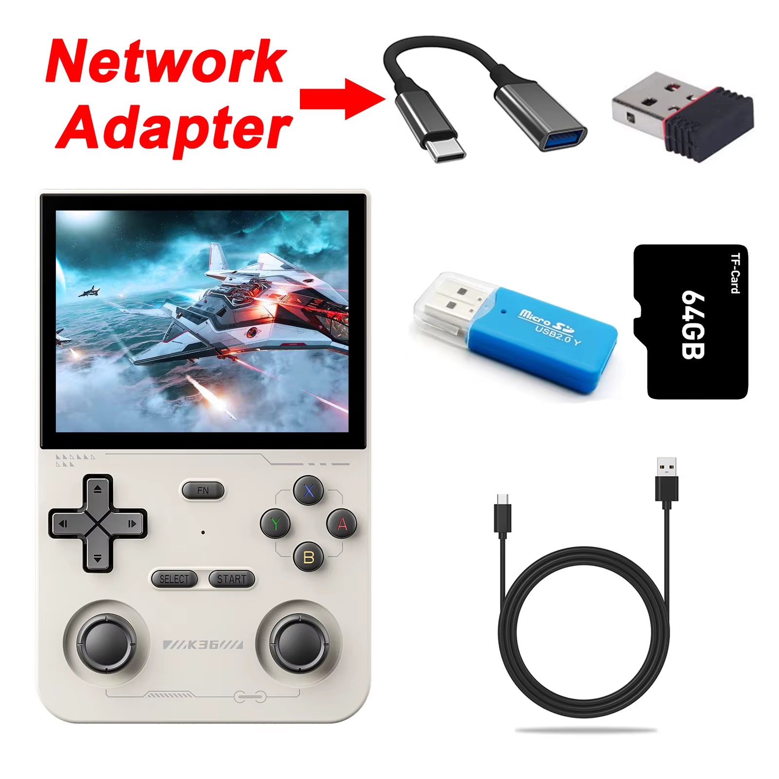 K36 Handheld Game Console 3.5Inch IPS 640X480 Screen Built in 64GB Card Support Two Game Consolesto Play Together Online