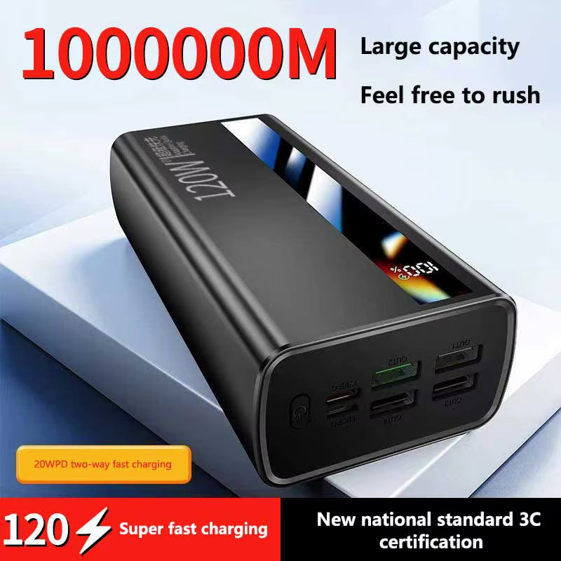 1000000Mah Large Capacity Power Bank Digital Display 120W Fast Charging Outdoor Power Supply for Xiaomi Huawei Iphone