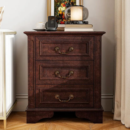 Nightstand with Charging Station Wooden Bedside Table with 3 Drawers for Bedroom End Table for Small Spaces 1 Dark Brown