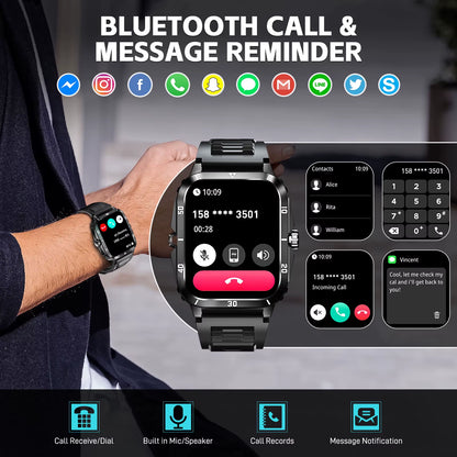 New Smart Watch for Men 3ATM Waterproof 1.96"HD Big Screen Rugged Smart Watch Heart Rate/Spo2/Sleep Monitor Fitness Watch