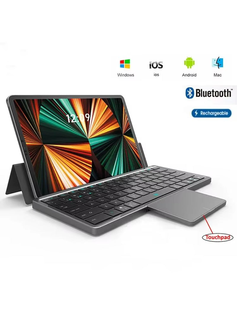 Bluetooth Keyboard Folding Keyboard with Touchpad Leather Case Rechargeable Multi-Device Wireless Bluetooth 5.2 Tablet Keyboard