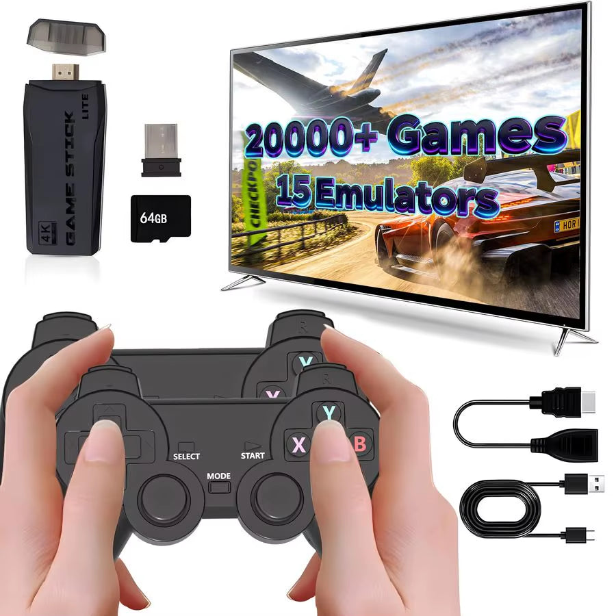 Game Console,20,000 Classic Video Games,Game Stick with Builtin15 Emulators,Plug and Play Video Games for Tv 4K,Dual 2.4G Wirele