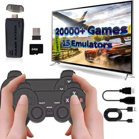Game Console,20,000 Classic Video Games,Game Stick with Builtin15 Emulators,Plug and Play Video Games for Tv 4K,Dual 2.4G Wirele