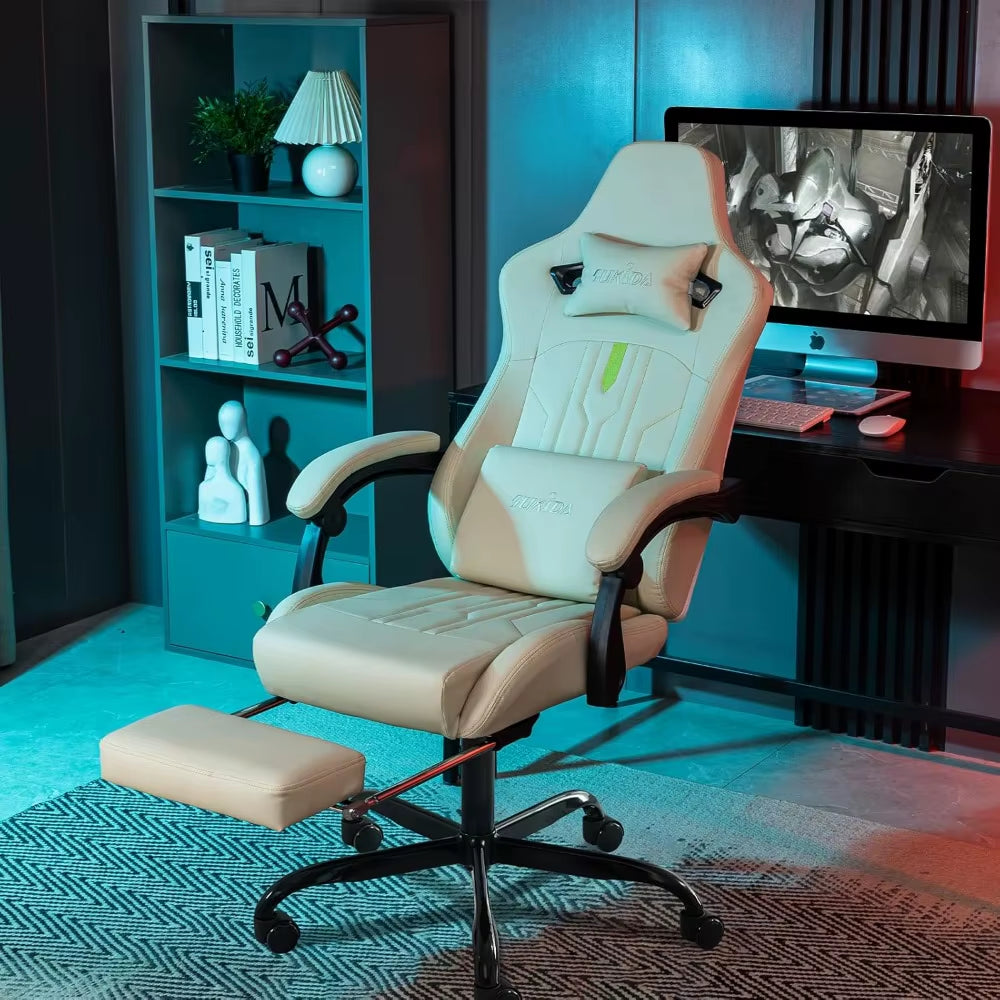 Ergonomic Massage Gaming Chair with Adjustable Rocker Recliner, Lumbar Cushion, and Footrest for Comfortable Video Gaming Experi