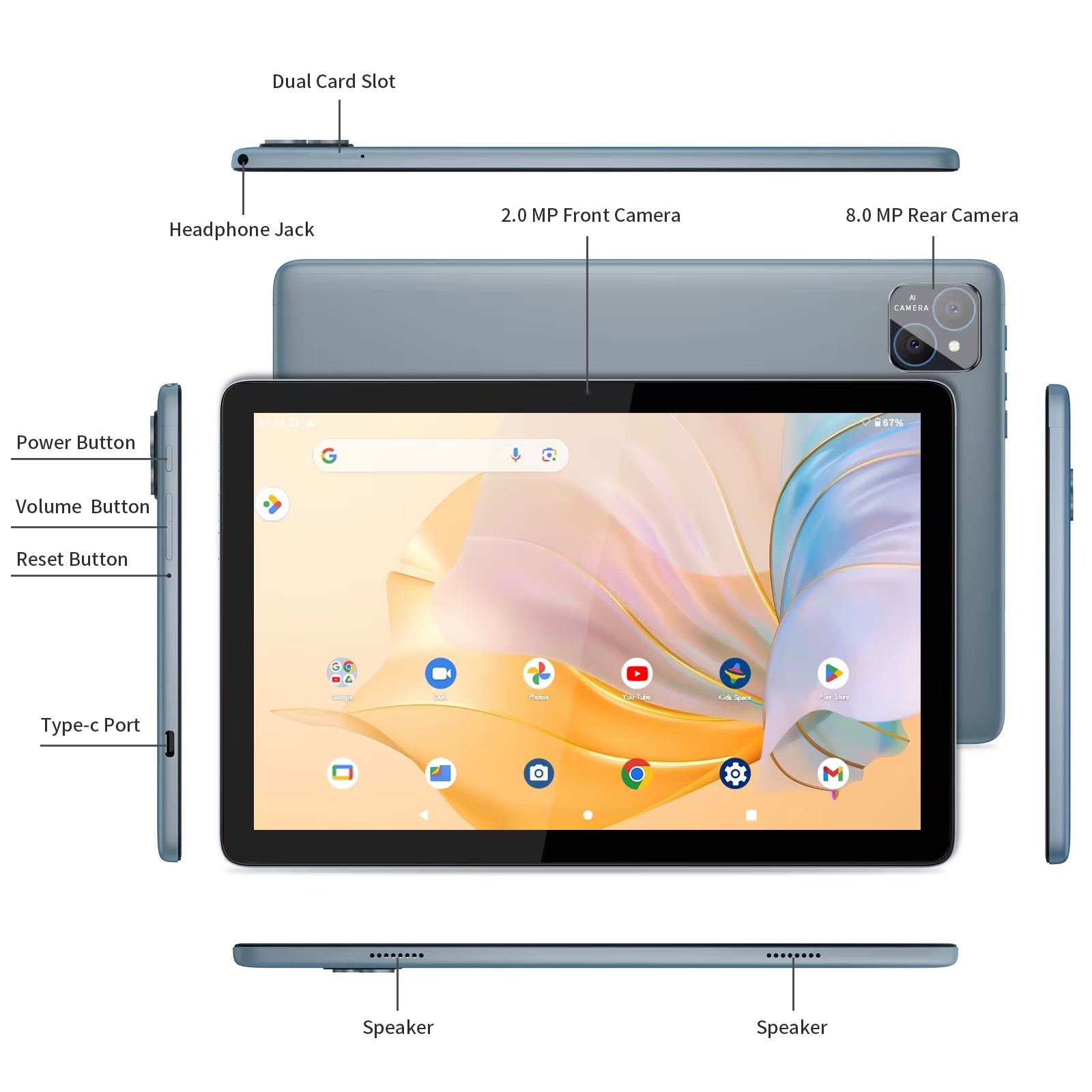 Android 14 Tablet 10.1 Inch, 8GB(4+4 Expand) RAM + 128GB ROM, Octa Core, 5G Wifi, with Keyboard, Mouse, Case