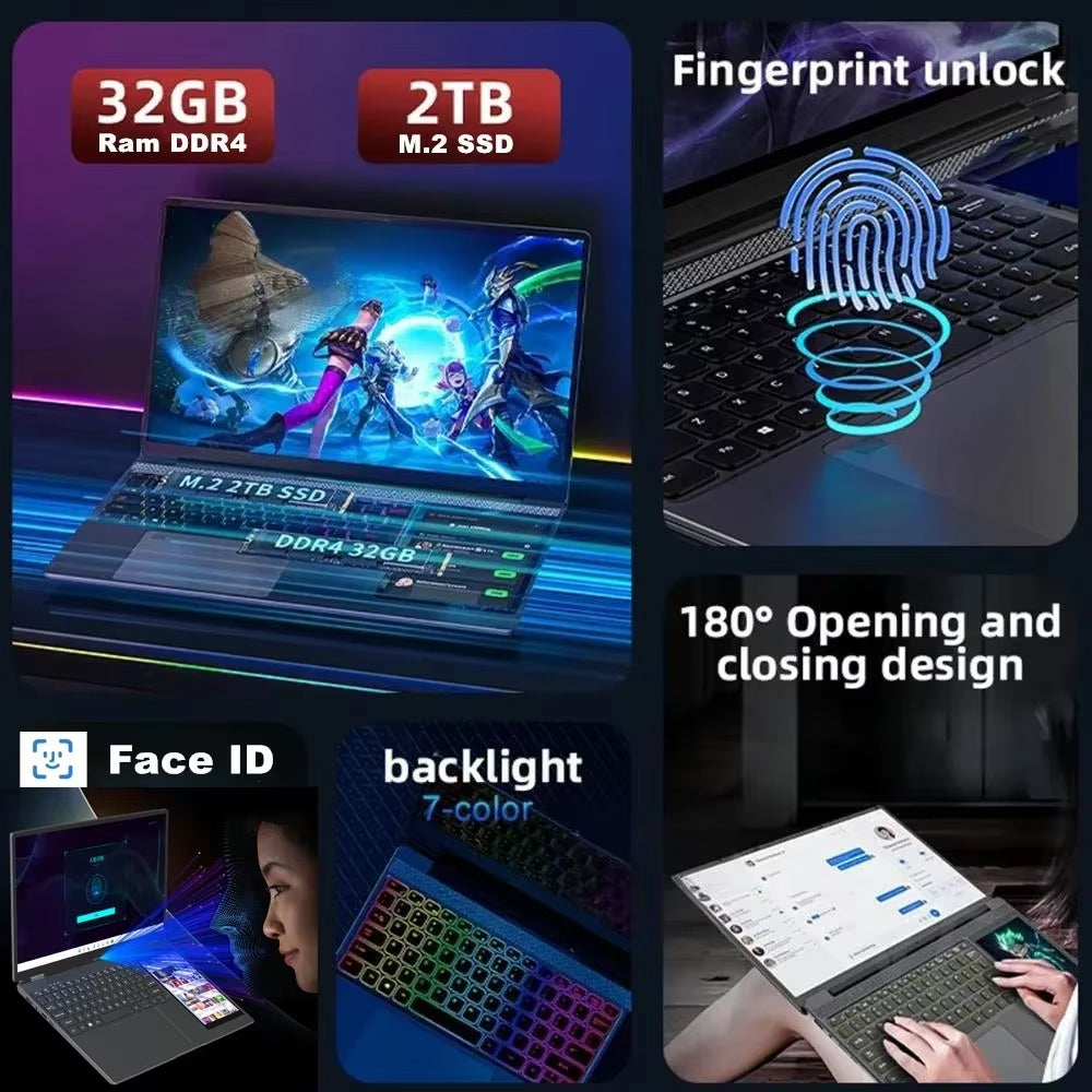 CARBAYTA 15.6"+7" Dual Screen Laptop Computer,  N95 32GB/16GB DDR4 RAM, RGB Backlit Keyboard 7" Touch Screen Notebook PC