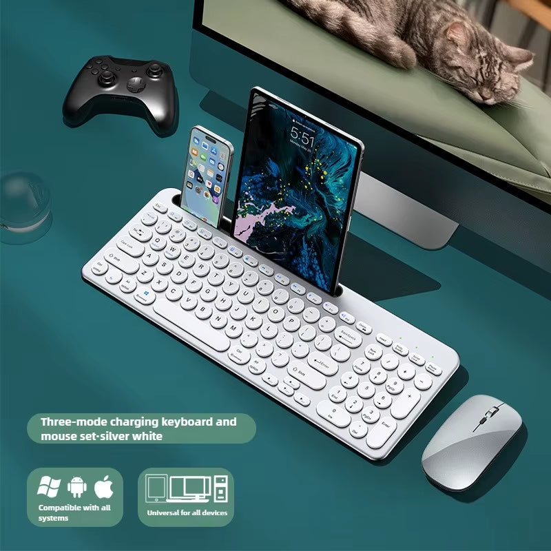 2.4G Wireless Keyboard and Mouse Combo Three-Mode Multi System Compatibility Bluetooth Keyboard Mouse Set Rechargeable Keyboards