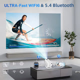Smart Mini Projector 1080P 4K Support with Wifi 6 & BT 5.4 Built-In Apps Android TV Auto Keystone 180° Rotation Outdoor Beamer
