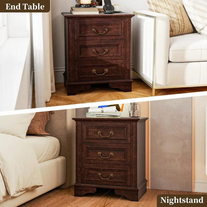 Nightstand with Charging Station Wooden Bedside Table with 3 Drawers for Bedroom End Table for Small Spaces 1 Dark Brown