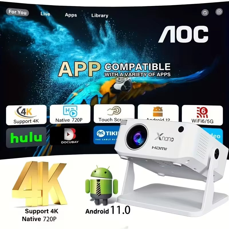 HA109 Mini Projector Android11 Wifi6 BT5.0 280 ANSI 720P Built-In App Mirror Smartphone for 1080P 4K Video Home Cinema