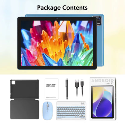 Android 14 Tablet, 10.1 Inches, Quad-Core Processor, 6GB RAM + 64GB ROM, 600GB Expansion Memory, 6000Mah