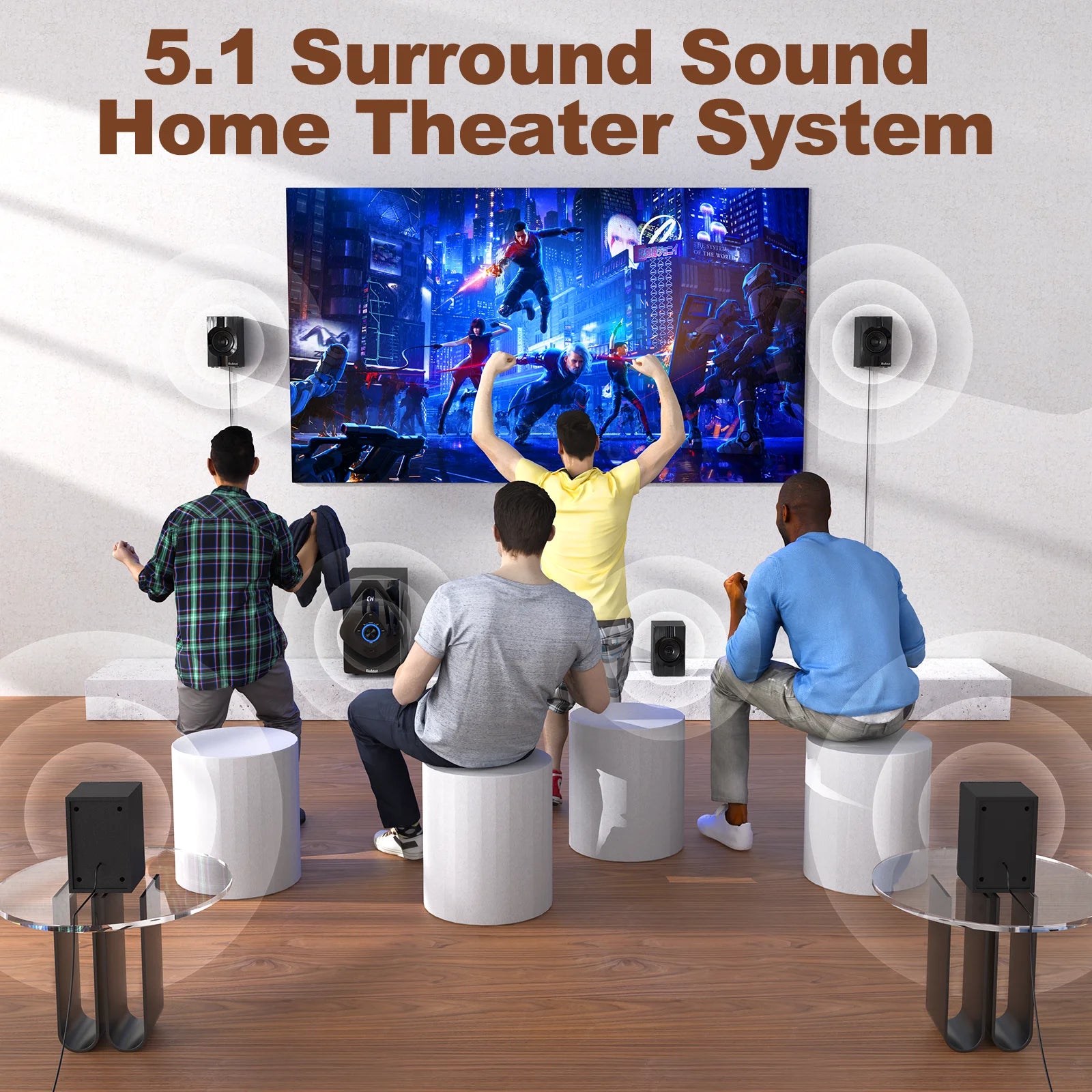 Surround Sound Systems Wireless Rear Satellite Speakers - 800W 6.5Inch Subwoofer 5.1/2.1 Channel Home Theater Systems with ARC Optical Bluetooth Input