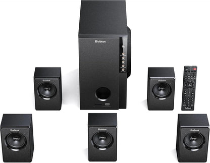 Home Theater Systems with 5.25 Inch Subwoofer, 5.1 Wired Satellite Surround Sound Speakers, 600 Watts Peak Power Deep Bass Audio Stereo System with FM Radio Bluetooth AUX DVD USB SD Input