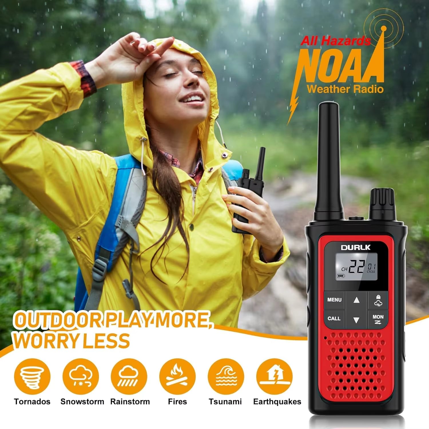 Long Range Rechargeable Walkie Talkies 3 Pack with NOAA Weather Alert, 22 Channels & USB-C Charging for Outdoor Adventures
