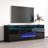 Modern Electric Fireplace TV Stand with High Gloss Finish and Storage Cabinets - 63 Inch Entertainment Center for Living Room