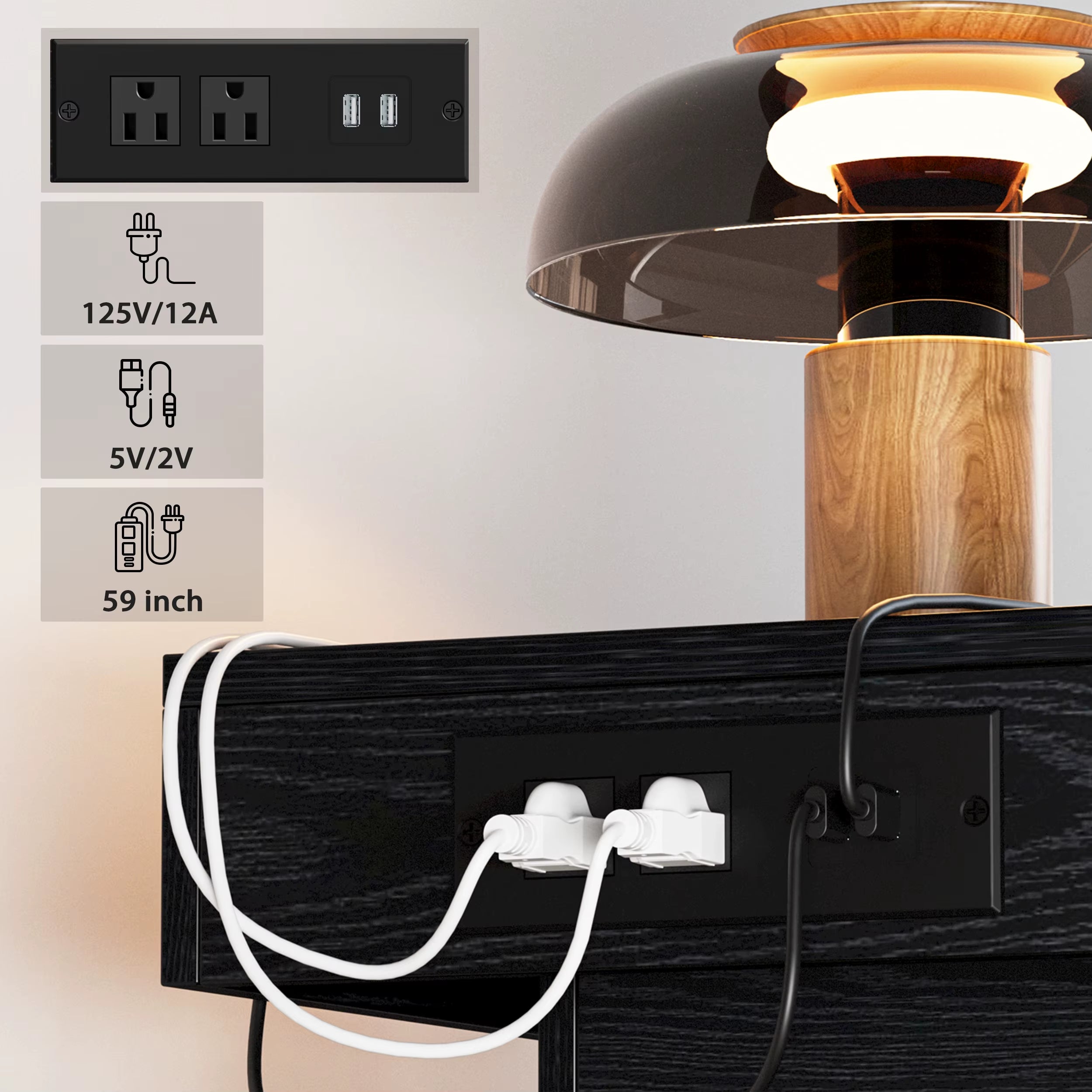Night Stand with Charging Station, Modern Nightstand with LED Light and Drawers, Bedside Tables/End Table for Bedroom