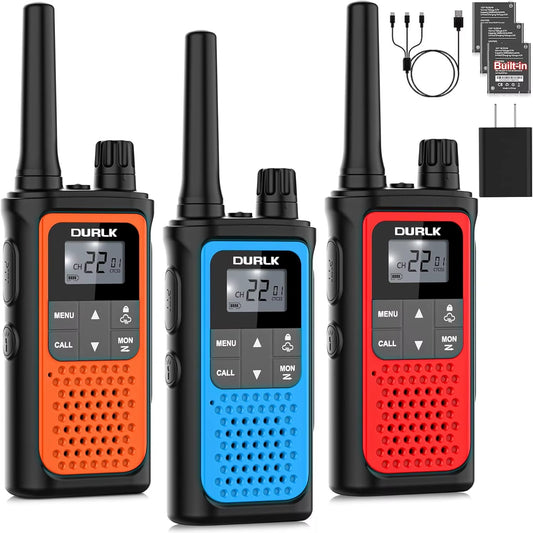 Long Range Rechargeable Walkie Talkies 3 Pack with NOAA Weather Alert, 22 Channels & USB-C Charging for Outdoor Adventures