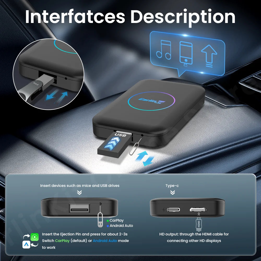 2025  Android Tv Box Lite Carplay Android Auto Wireless Adatper for Car Media Player Netfilx Youtube IPTV Spotify HDMI