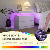 LED Nightstands with 2 Drawers, End Table with RGB LED Lights for Bedroom Living Room, White Bedside Table
