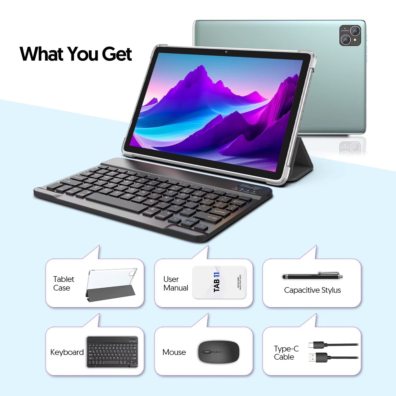 Android 14 Tablet, with Keyboard, Mouse, Protective Case, Stylus, 8(4+4) GB+128GB, Octa-Core Processor, GMS Certification