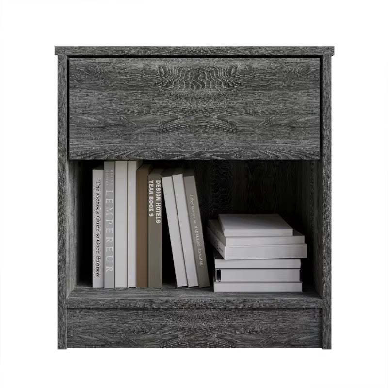 Versatile Wood Side Table for Living Room, Lounge, Stable and Sturdy Design. Minimalist Nightstand With1Drawer, Dark Gray
