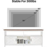 Redlife 65 Inch Tv Stand, White Farmhouse Tv Stand, Entertainment Center with Power Outlets for Tvs, Rustic Tv Stand with Storag