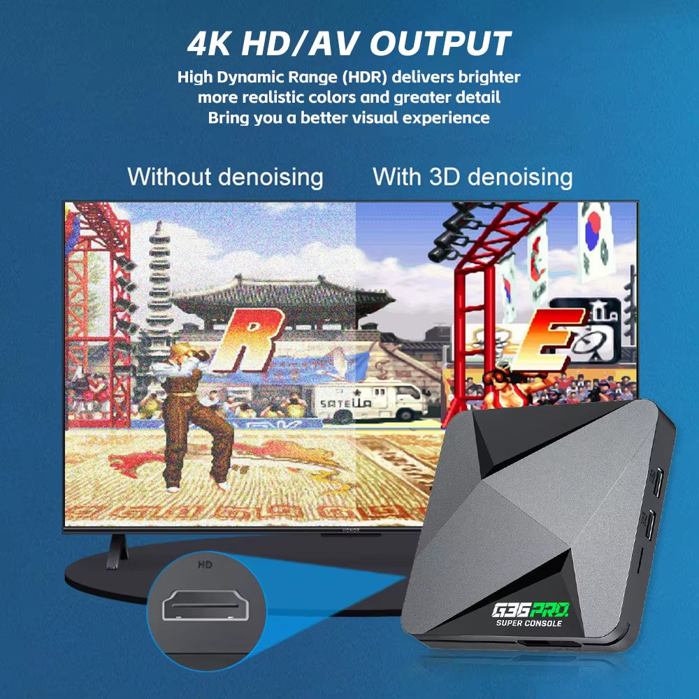 128G Super Game Box G36 Pro 4K Retro Video Game Console with 60000+ Retro Games for MAME/PS1/PSP/DC Upgrade Wireless Controller