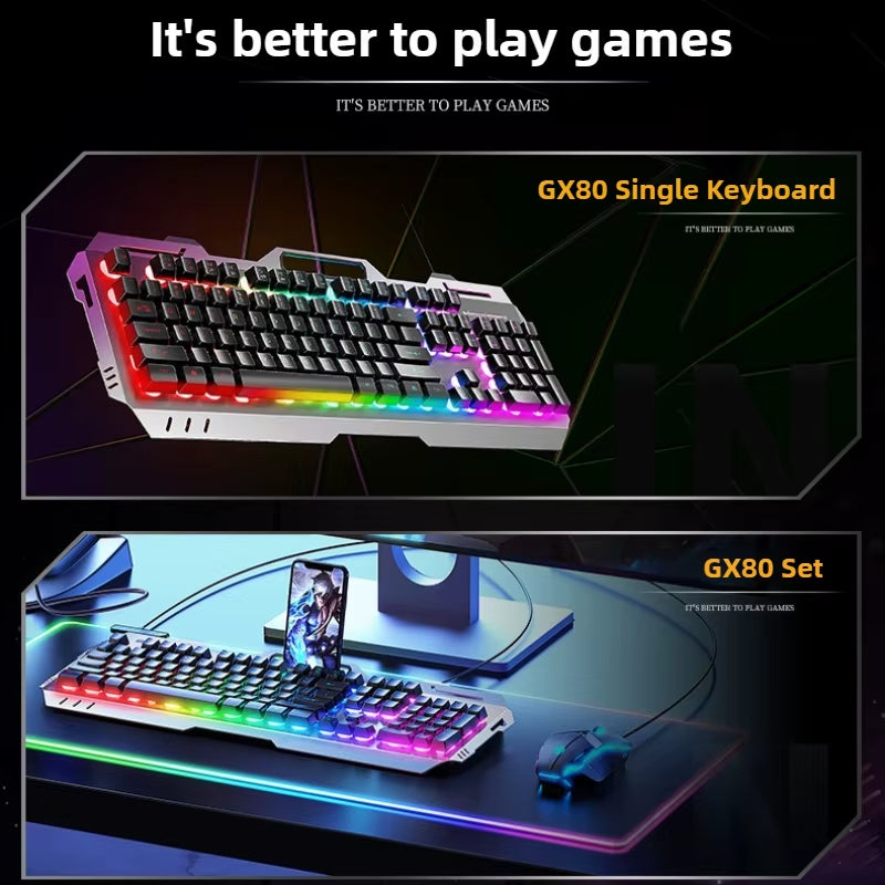 Gaming Wired Keyboard Mouse Combos Set Rainbow Glow Backlight 104 Keys Metal Panel Mechanical Feel Keyboard for Laptop Desktop