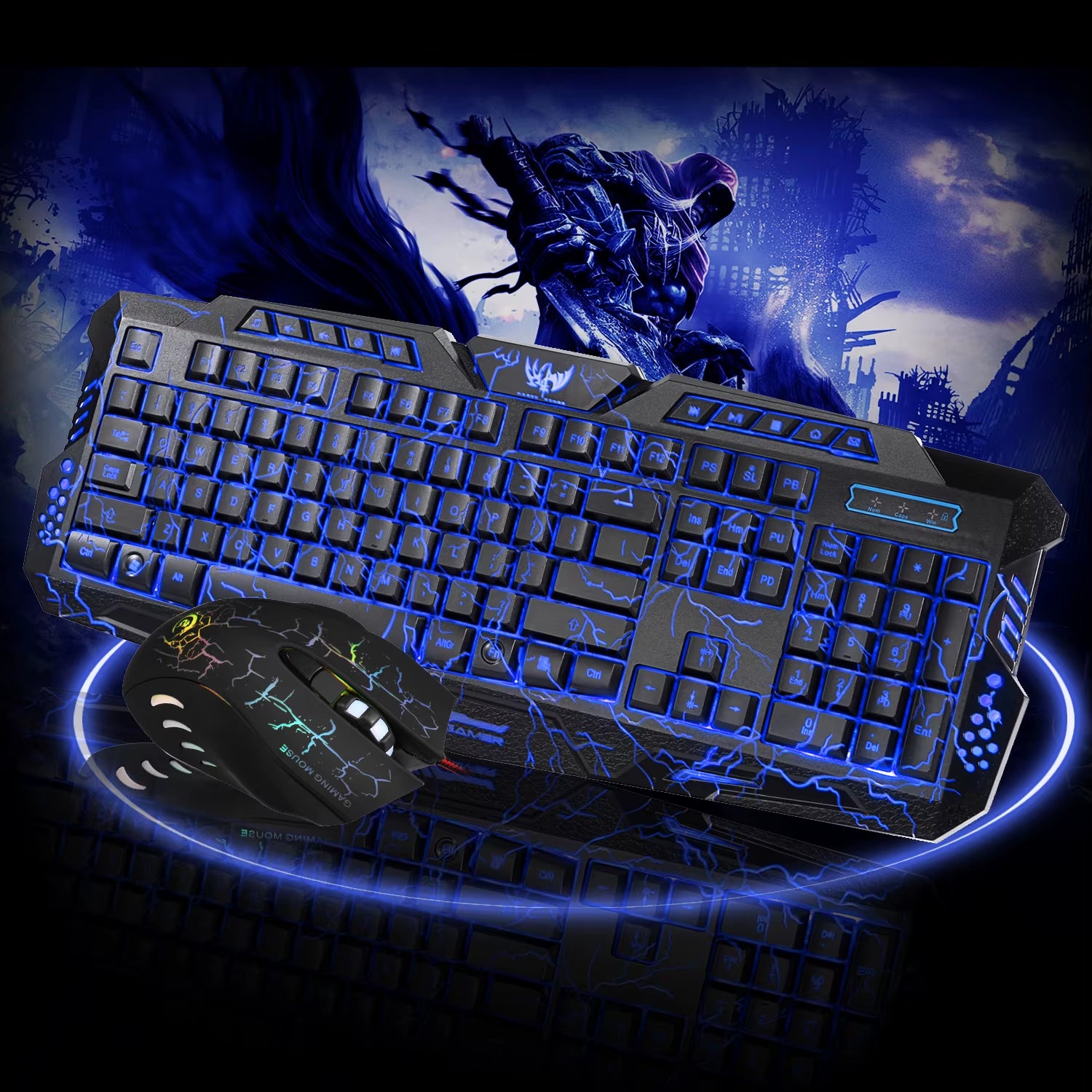 Tricolor Backlight Wired Game Keyboard Set Colorful Light-Emitting Game Keyboard Russian Keyboard