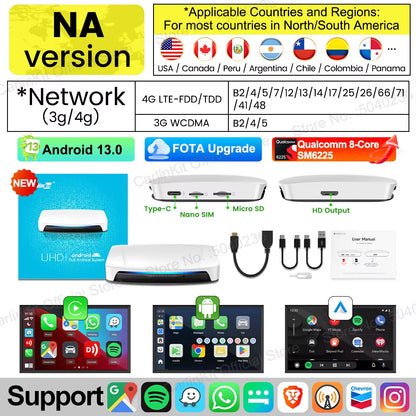 UHD Android 13 Smart TV Box Qualcomm 8-Core Wireless Carplay Android Auto Adapter GPS HDMI Video Output Carplay Ai Box
