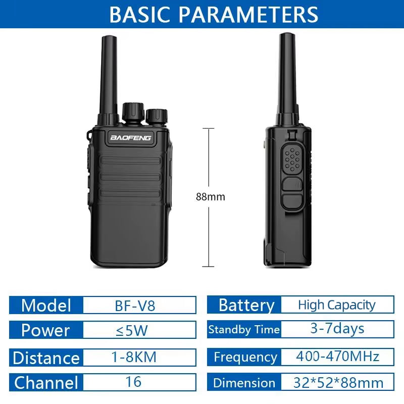 Mini Walkie Talkie Handheld BF-V8 BFV8 Gray Green Orange Intercom UHF HF Transceiver Walkie Talkie 10 KM