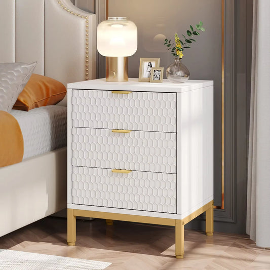 Modern Nightstand, 25.8" Tall Bedside Table with 3 Drawers, Contemporary End Side Table with Storage for Bedroom
