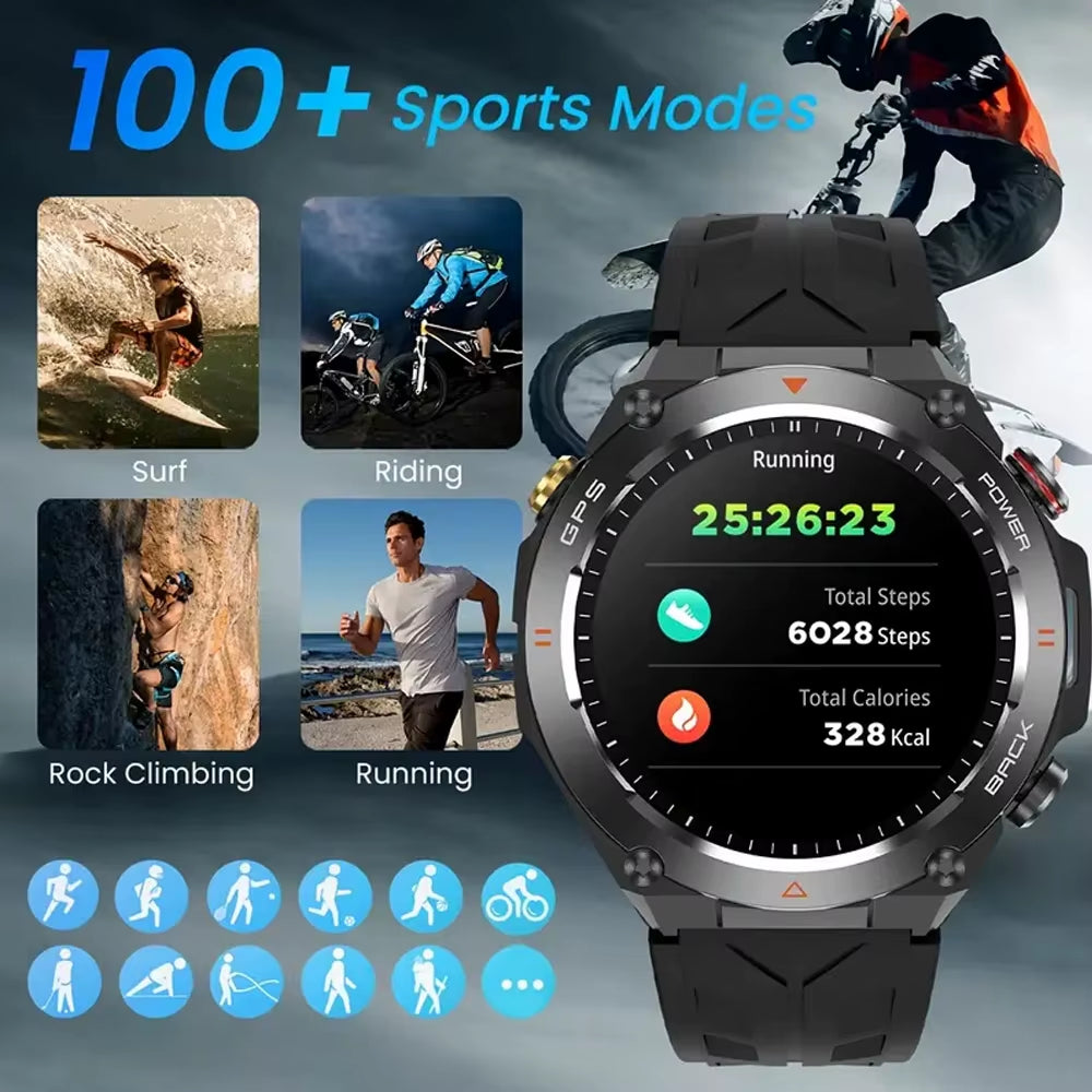 2025 Built-In GPS Smart Watch Bluetooth Call 1ATM Waterpro Military Sports Fitness Tracker Smartwatch for Men