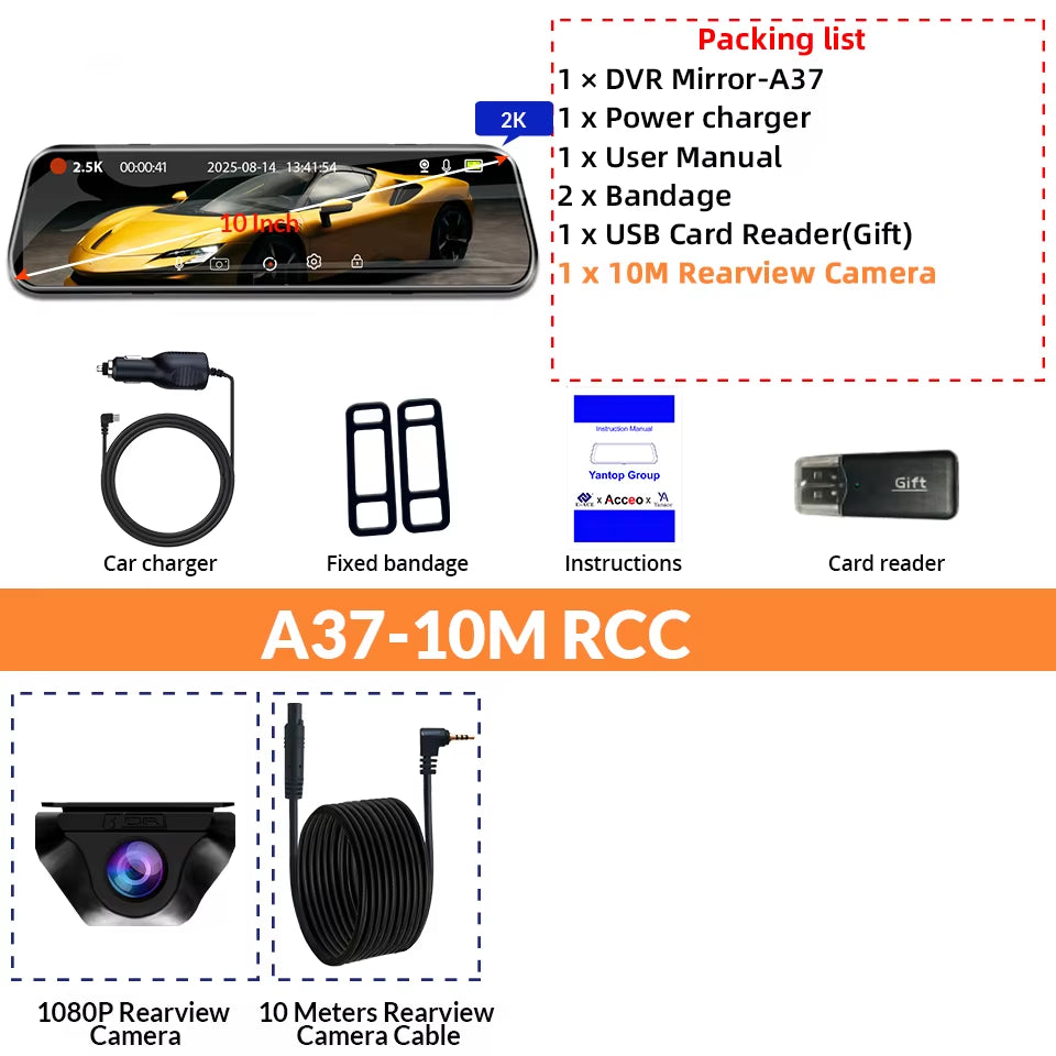 10" Dash Cam 2K Car Dvr Auto WIFI Mirror Stream Optioanl1080P Rearview Black Box Dashcam Camera Night Vision Drive Recorder