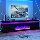 Black High Gloss LED TV Stand with Electric Fireplace and Power Outlet, 2 Storage Cabinets for 95 "TV Modern Furniture