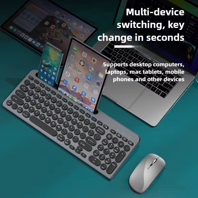 2.4G Wireless Keyboard and Mouse Combo Three-Mode Multi System Compatibility Bluetooth Keyboard Mouse Set Rechargeable Keyboards