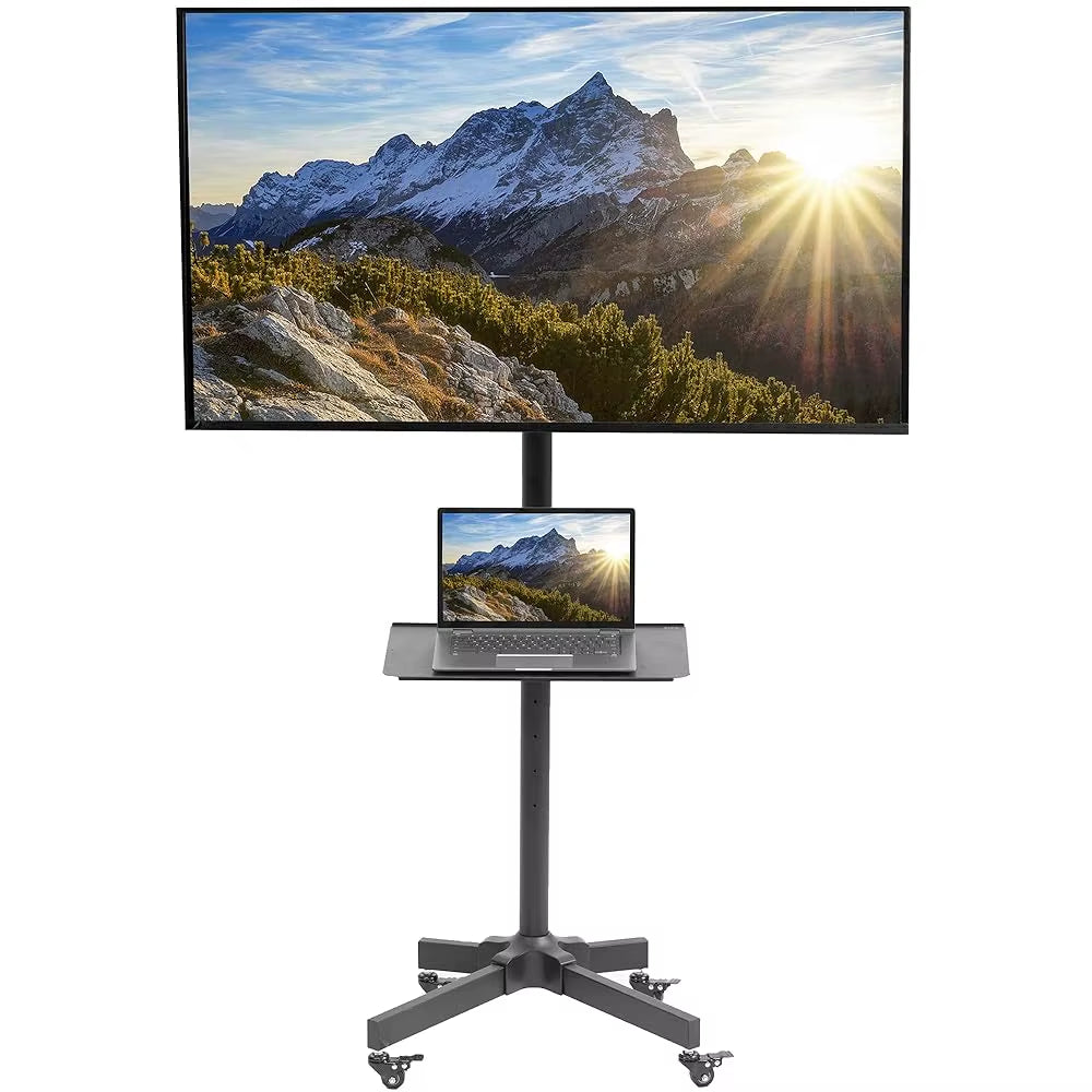 Mobile Tv Cart for 13 to 60 H Screens up to 55 Lbs, Lcd Led Oled 4K Smart Flat and Curved Panels, Rolling Stand with Laptop Dvd
