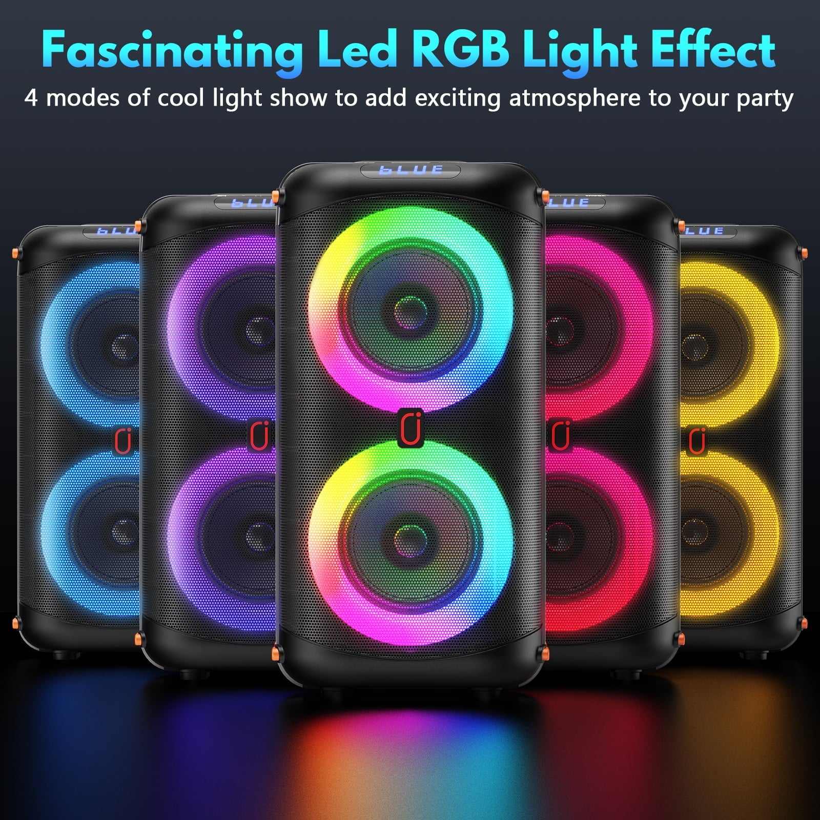 Bluetooth Speaker, Home Singing Portable Party Speaker with 2 Microphones, Dual 6.5'' Subwoofer Deep Bass, Rgb Lights, T27-T