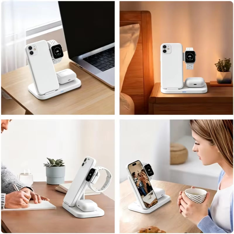 30W LED Fast Wireless Charger Stand 3 in 1 Foldable Charging Station,For Iphone/Apple Watch 9 8 7 6 5/Airpods Pro
