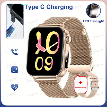 New Type-C Charging Bluetooth Call Smart Watch 1.83‘’ HD Full Screen Touch Flashlight 100+ Sports Mode Waterproof Smartwatch