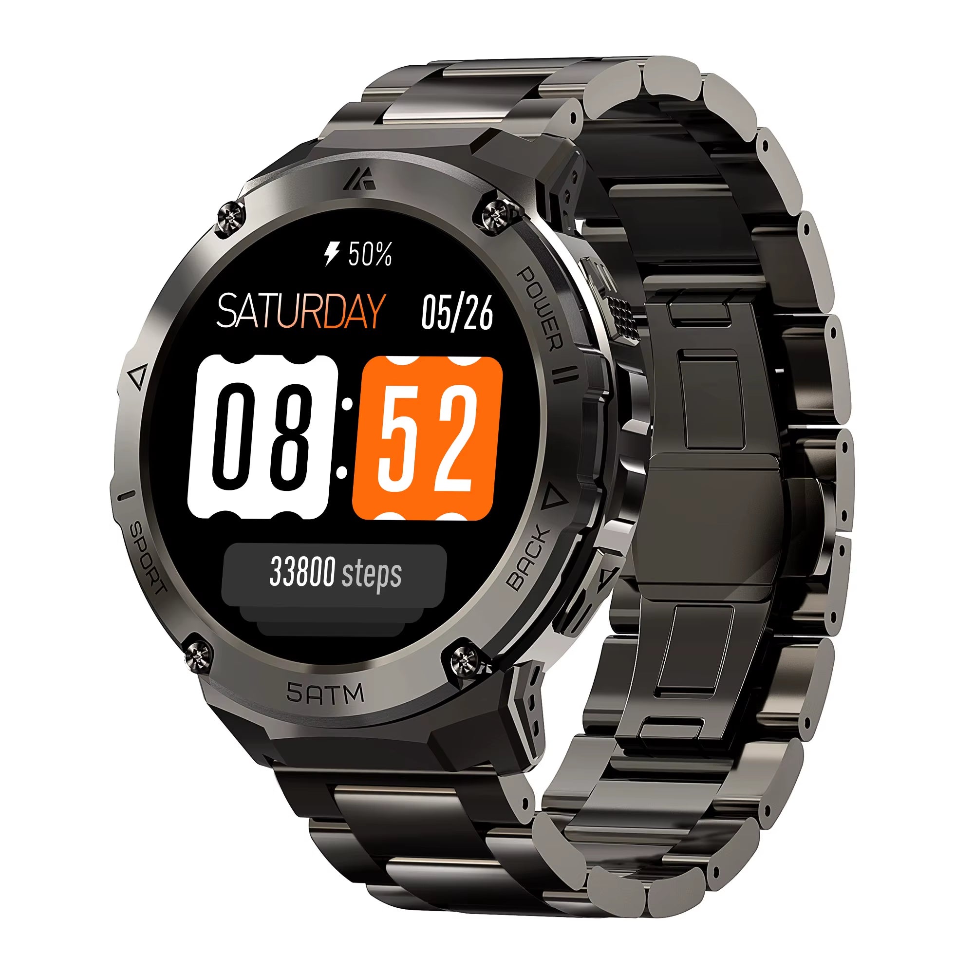 T3E GPS Smart Watch for Men Compass Altimeter Altitude Stainless Steel Shell 5ATM IP69K Waterproof 470Mah AMOLED Watches