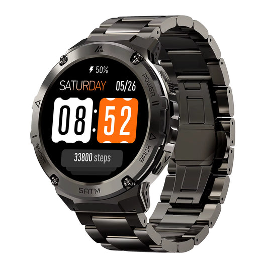 T3E GPS Smart Watch for Men Compass Altimeter Altitude Stainless Steel Shell 5ATM IP69K Waterproof 470Mah AMOLED Watches