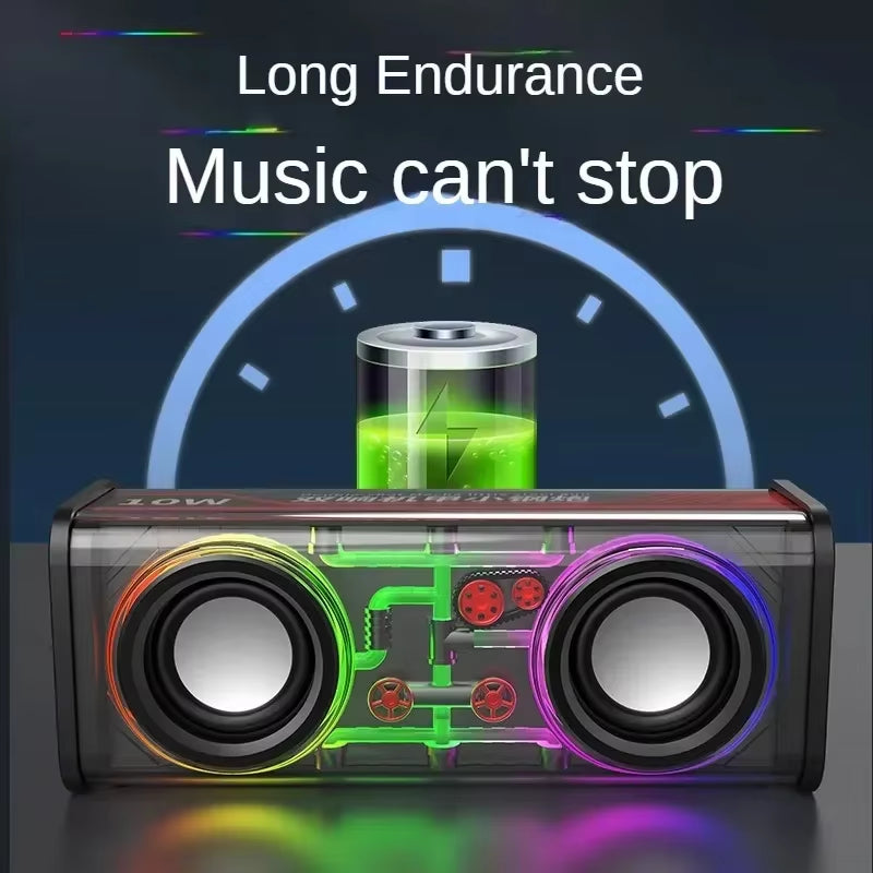 V8 Transparent Mecha Music Speakers Bluetooth Wireless 5.0 Bass Diaphragm Subwoofer TWS Stereo RGB Light Mini Party Speaker ﻿