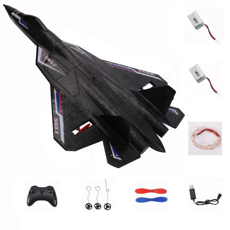 RC Foam Aircraft SU-35 SU-57 2.4G Aircraft with LED Wireless Electronic Control Glider Fixed Wing Aircraft Foam Boys Outdoor Toy
